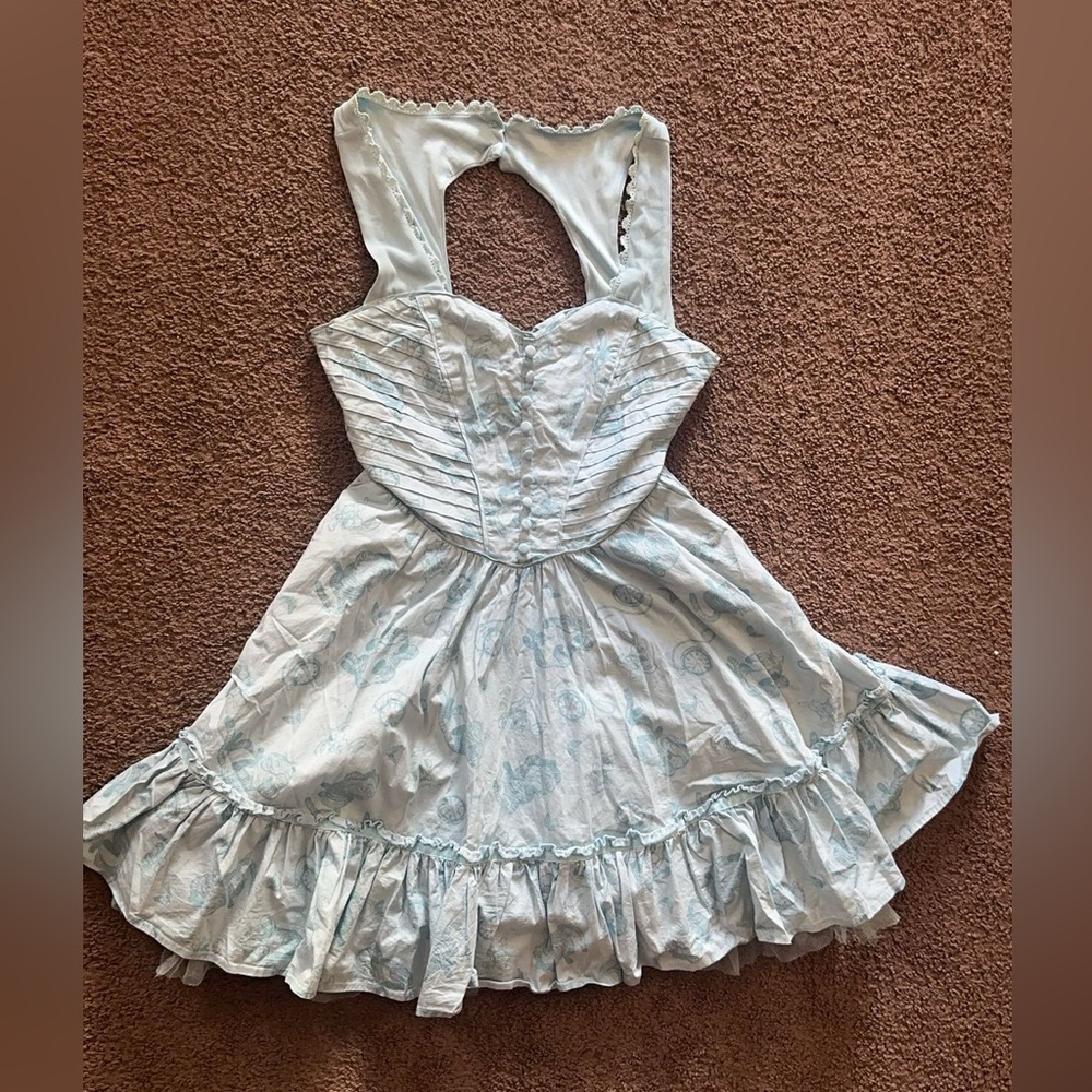 Alice In Wonderland Blue Ruffled Corset Dress Lace Slip Hot Topic Exc Size M